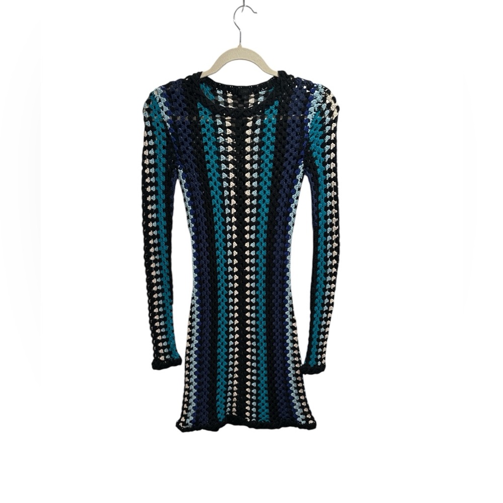 NBD x Revolve Weylyn Crochet Mini Dress~Multicolor Stripe~Long Sleeve~Open Knit